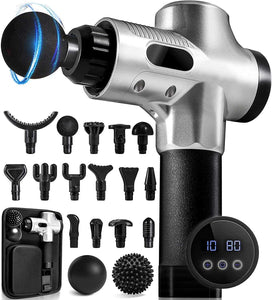 CHIROGUN Premium Massage Gun Deep Tissue - 30 Speeds with 15 Heads, 2 Massage Balls & Case - Muscle Massager Gun - Men's Gift - Percussion Massage Gun, Deep Tissue Massager, Muscle Massager - Chrome