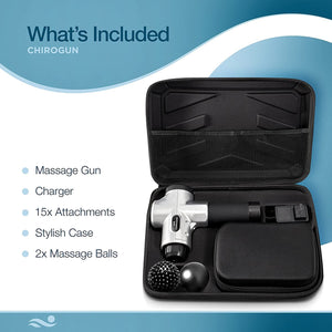 CHIROGUN Premium Massage Gun Deep Tissue - 30 Speeds with 15 Heads, 2 Massage Balls & Case - Muscle Massager Gun - Men's Gift - Percussion Massage Gun, Deep Tissue Massager, Muscle Massager - Chrome